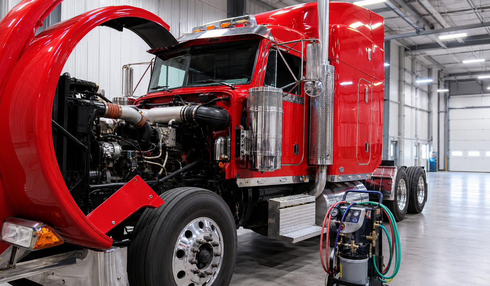 Semi truck inside Delta Repair Shop